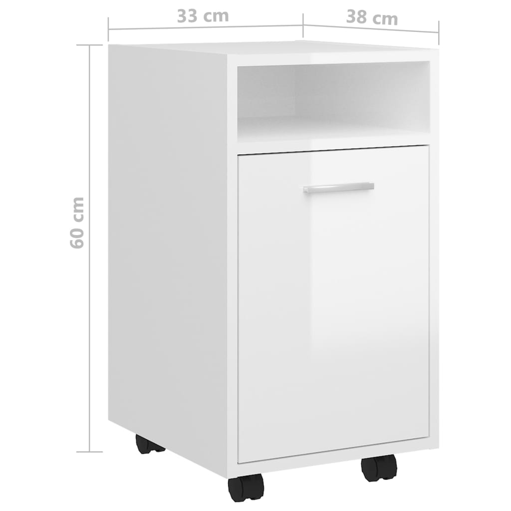 Βοηθητικό Ντουλάπι με Τροχούς Γυαλ Λευκό 33x38x60εκ Επεξ. Ξύλο