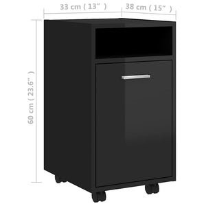 Βοηθητικό Ντουλάπι με Τροχούς Γυαλ Μαύρο 33x38x60εκ Μοριοσανίδα - Pakobazaar