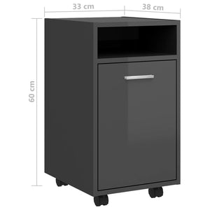 Βοηθητικό Ντουλάπι με Τροχούς Γυαλ. Γκρι 33x38x60εκ Μοριοσανίδα