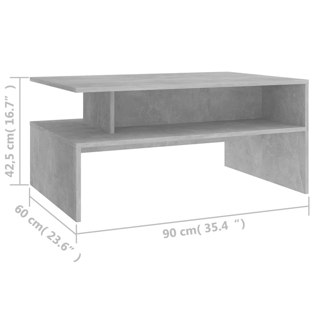 Τραπεζάκι Σαλονιού Γκρι Σκυροδέματος 90x60x42,5 εκ. Επεξ. Ξύλο