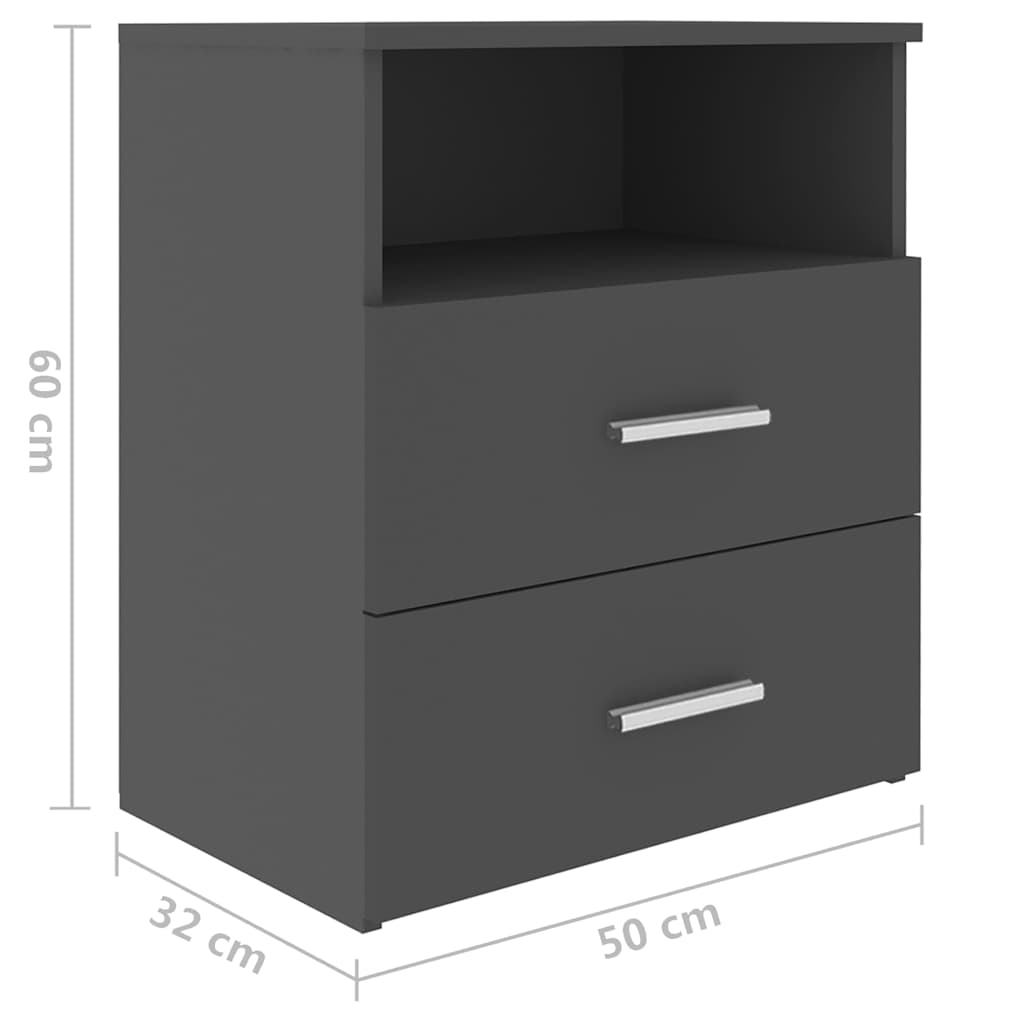 Κομοδίνα 2 τεμ. Γκρι 50 x 32 x 60 εκ. από Μοριοσανίδα