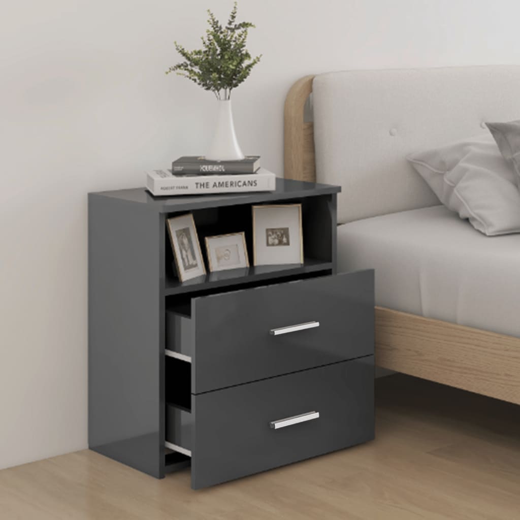 Κομοδίνα 2 τεμ. Γυαλιστερό Γκρι 50 x 32 x 60 εκ. - Pakobazaar