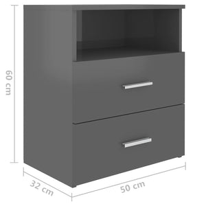 Κομοδίνα 2 τεμ. Γυαλιστερό Γκρι 50 x 32 x 60 εκ. - Pakobazaar