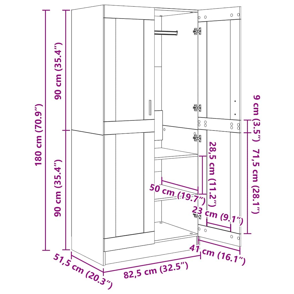 Ντουλάπα Λευκή 85,2 x 51,5 x 180 εκ. από Επεξ. Ξύλο