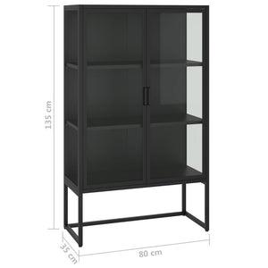Μπουφές Μαύρος 80 x 35 x 135 εκ. από Ατσάλι και Ψημένο Γυαλί