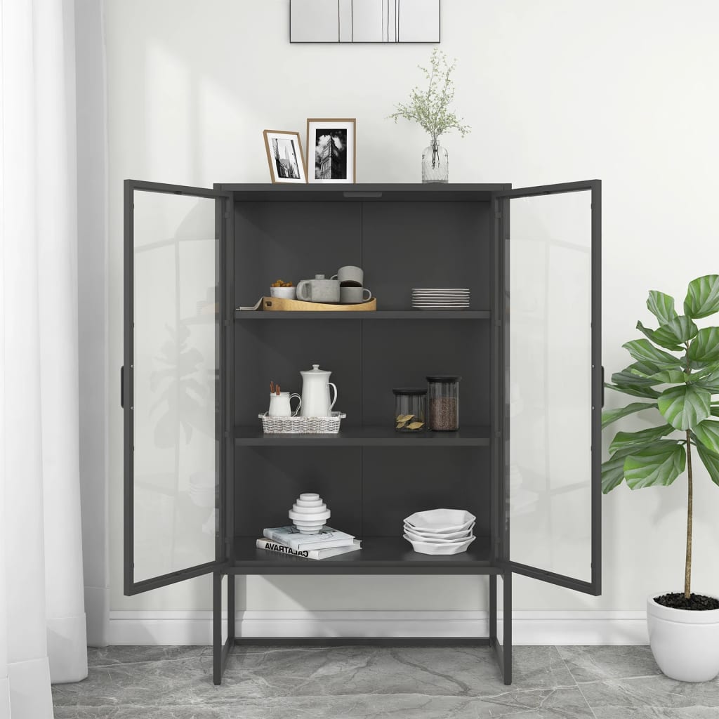 Μπουφές Ανθρακί 80 x 35 x 135 εκ. από Ατσάλι και Ψημένο Γυαλί - Pakobazaar