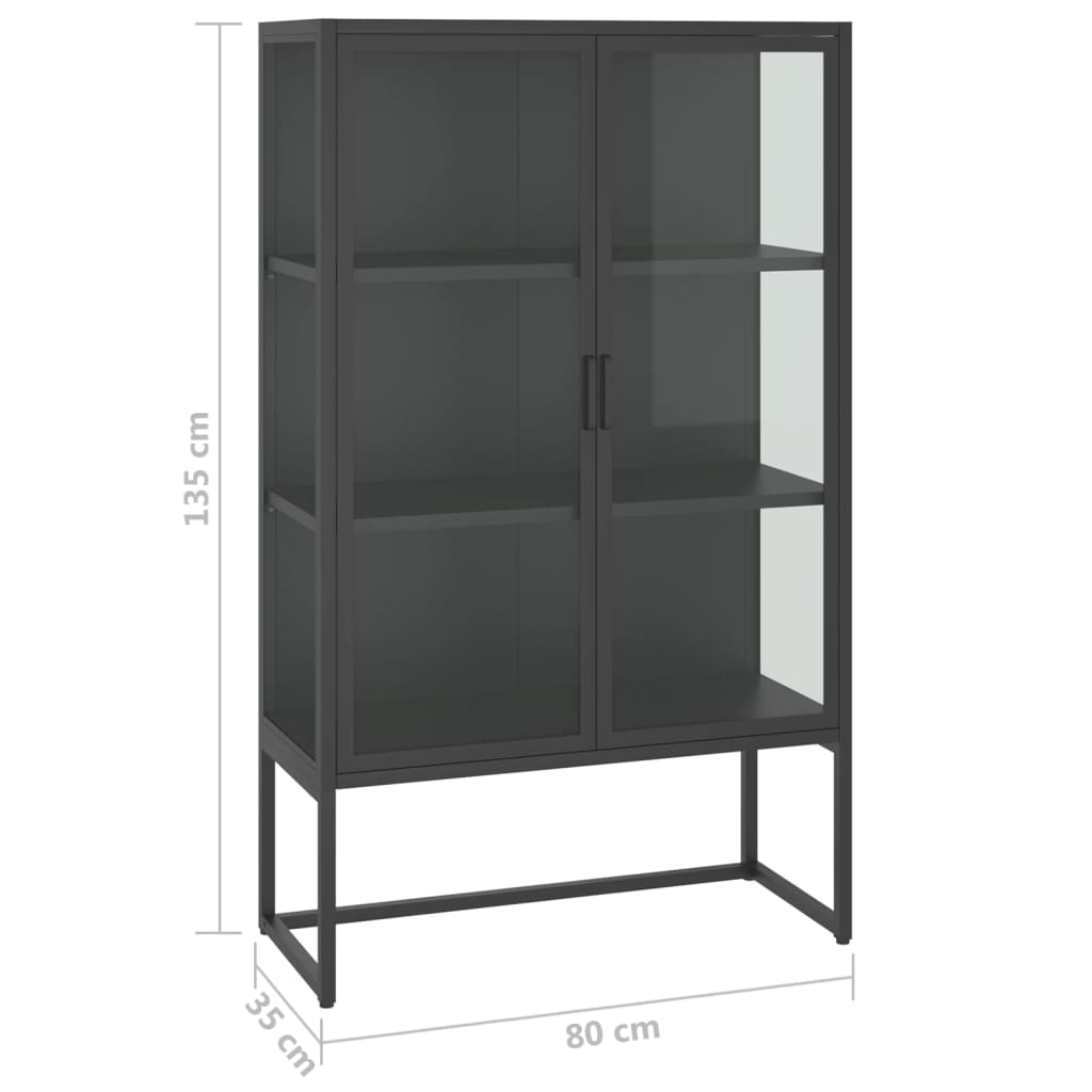 Μπουφές Ανθρακί 80 x 35 x 135 εκ. από Ατσάλι και Ψημένο Γυαλί - Pakobazaar