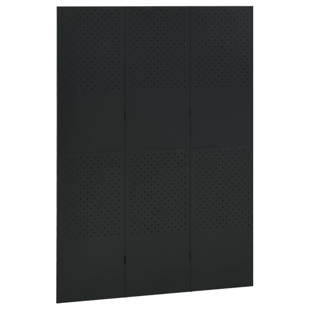 Διαχωριστικό Δωματίου με 3 Πάνελ Μαύρο 120 x 180 εκ. από Ατσάλι