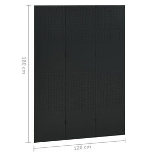 Διαχωριστικό Δωματίου με 3 Πάνελ Μαύρο 120 x 180 εκ. από Ατσάλι