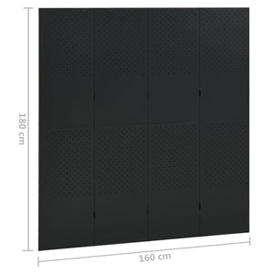 Διαχωριστικό Δωματίου με 4 Πάνελ Μαύρο 160 x 180 εκ. από Ατσάλι - Pakobazaar