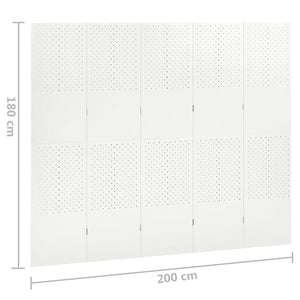 Διαχωριστικό Δωματίου με 5 Πάνελ Λευκό 200 x 180 εκ. από Ατσάλι
