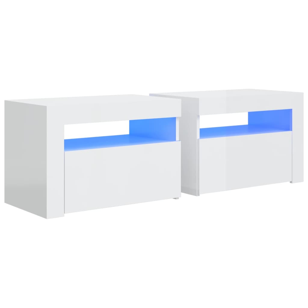 Κομοδίνα 2 τεμ. Γυαλιστερό Λευκό 60 x 35 x 40 εκ. με LED