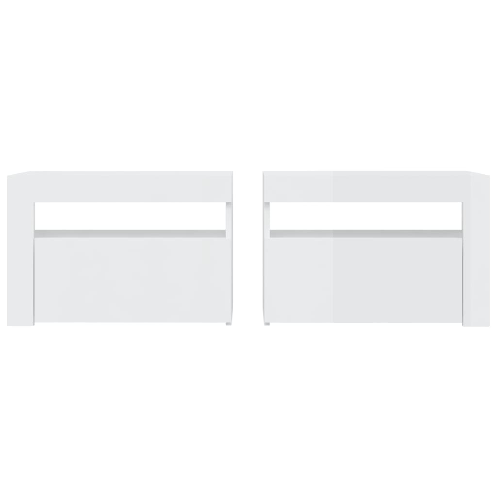 Κομοδίνα 2 τεμ. Γυαλιστερό Λευκό 60 x 35 x 40 εκ. με LED