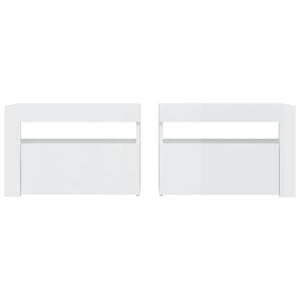 Κομοδίνα 2 τεμ. Γυαλιστερό Λευκό 60 x 35 x 40 εκ. με LED