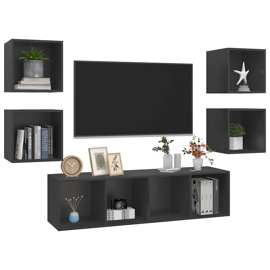 Έπιπλο Τηλεόρασης 5 Τεμαχίων Γκρι από Μοριοσανίδα - PAKOBAZAAR