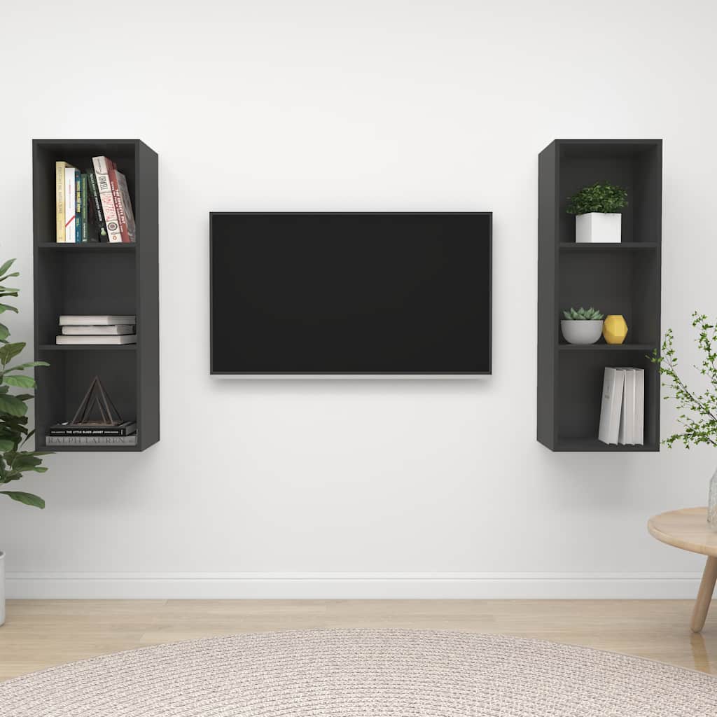 Έπιπλα Τηλεόρασης Κρεμαστά 2 τεμ. Γκρι από Επεξ. Ξύλο - PAKOBAZAAR