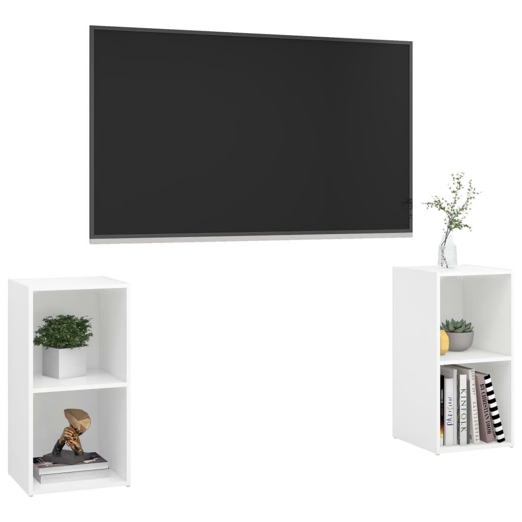 Έπιπλα Τηλεόρασης 2 τεμ. Λευκά 72 x 35 x 36,5 εκ. Επεξ. Ξύλο - PAKOBAZAAR