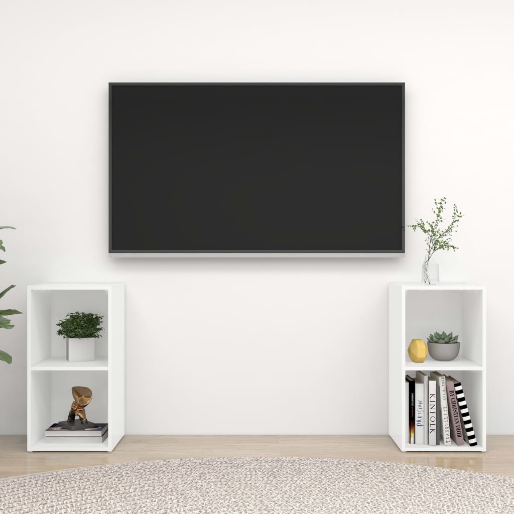 Έπιπλα Τηλεόρασης 2 τεμ. Λευκά 72 x 35 x 36,5 εκ. Επεξ. Ξύλο - PAKOBAZAAR