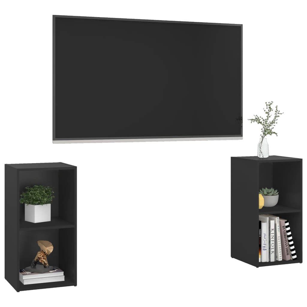 Έπιπλα Τηλεόρασης 2 τεμ. Μαύρα 72 x 35 x 36,5 εκ. Μοριοσανίδα