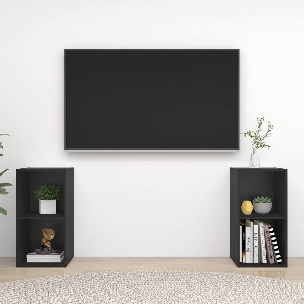 Έπιπλα Τηλεόρασης 2 τεμ. Μαύρα 72 x 35 x 36,5 εκ. Μοριοσανίδα