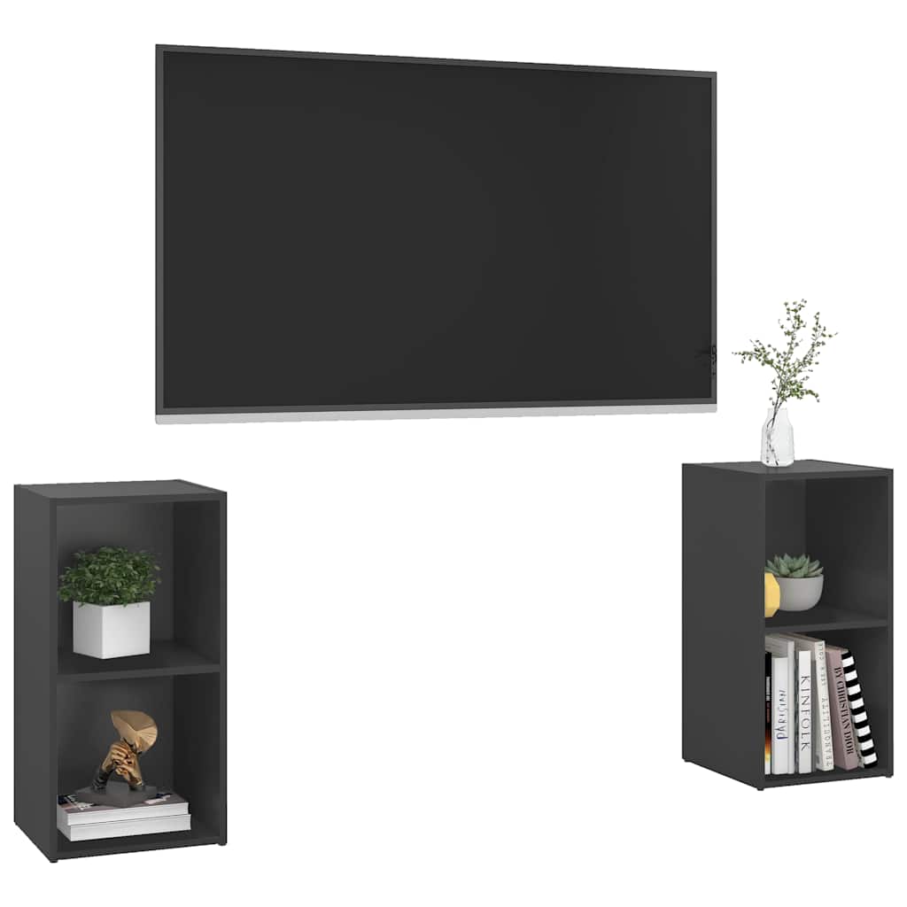 Έπιπλα Τηλεόρασης 2 τεμ. Γκρι 72 x 35 x 36,5 εκ. Επεξ. Ξύλο