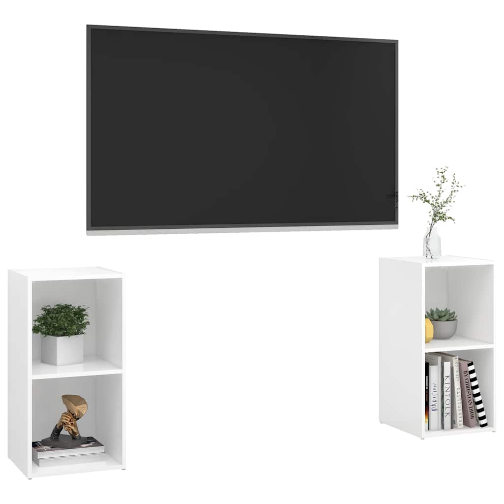 Έπιπλα Τηλεόρασης 2 τεμ. Γυαλ. Λευκά 72x35x36,5 εκ. Επεξ. Ξύλο