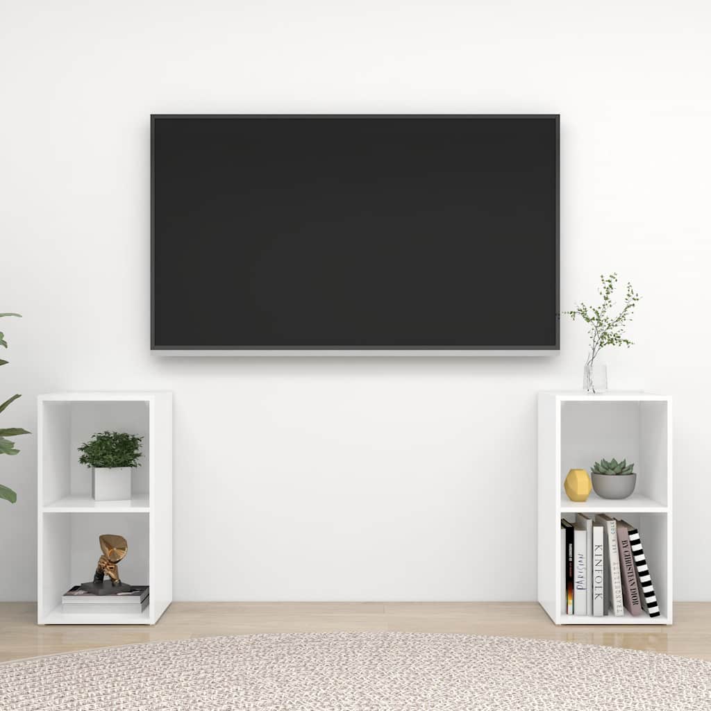 Έπιπλα Τηλεόρασης 2 τεμ. Γυαλ. Λευκά 72x35x36,5 εκ. Επεξ. Ξύλο
