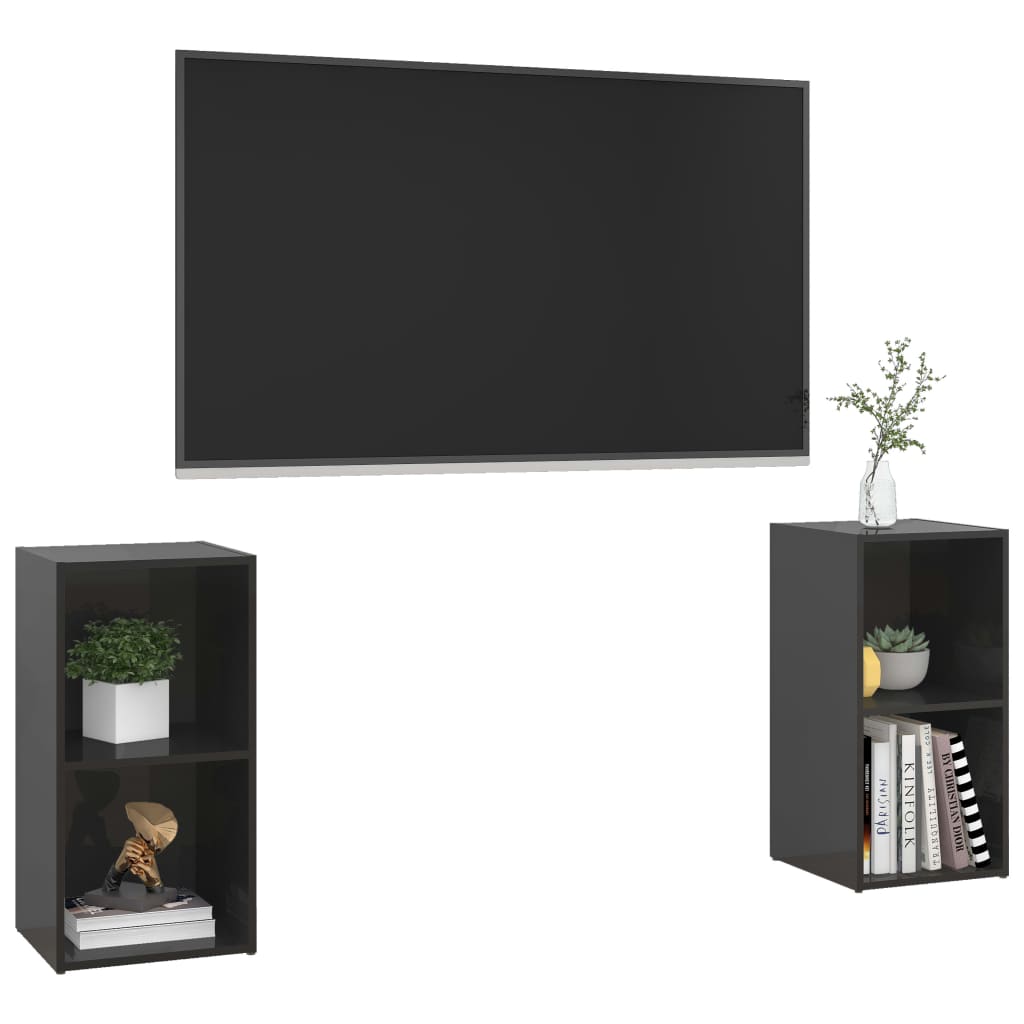 Έπιπλα Τηλεόρασης 2 τεμ. Γυαλ. Μαύρα 72x35x36,5 εκ. Μοριοσανίδα