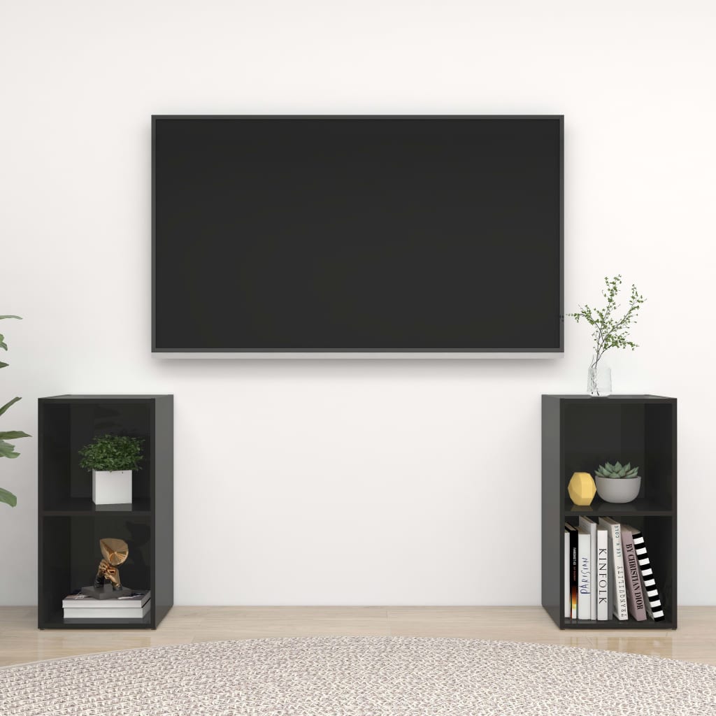 Έπιπλα Τηλεόρασης 2 τεμ. Γυαλ. Μαύρα 72x35x36,5 εκ. Μοριοσανίδα