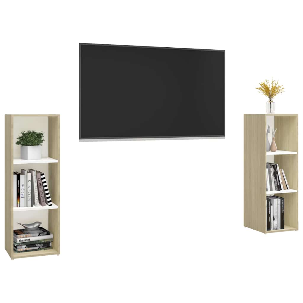 Έπιπλα Τηλεόρασης 2 τεμ. Λευκά/Δρυς 107x35x37 εκ. Επεξ. Ξύλο
