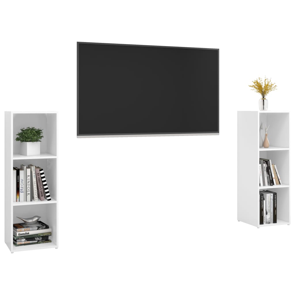Έπιπλα Τηλεόρασης 2 τεμ. Γυαλ. Λευκά 107x35x37 εκ. Μοριοσανίδα - Pakobazaar