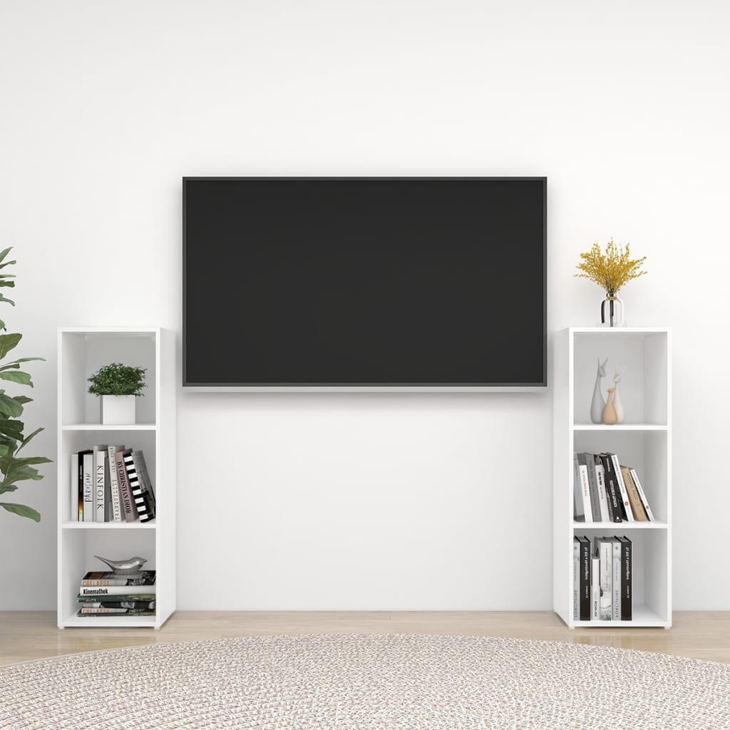 Έπιπλα Τηλεόρασης 2 τεμ. Γυαλ. Λευκά 107x35x37 εκ. Μοριοσανίδα - Pakobazaar