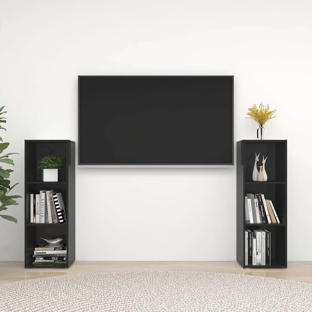 Έπιπλα Τηλεόρασης 2 τεμ. Γυαλ. Μαύρα 107x35x37εκ. Μοριοσανίδα - Pakobazaar