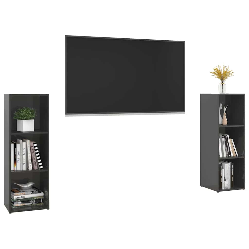 Έπιπλα Τηλεόρασης 2 τεμ. Γυαλ. Γκρι 107x35x37 εκ. Επεξ. Ξύλο - Pakobazaar