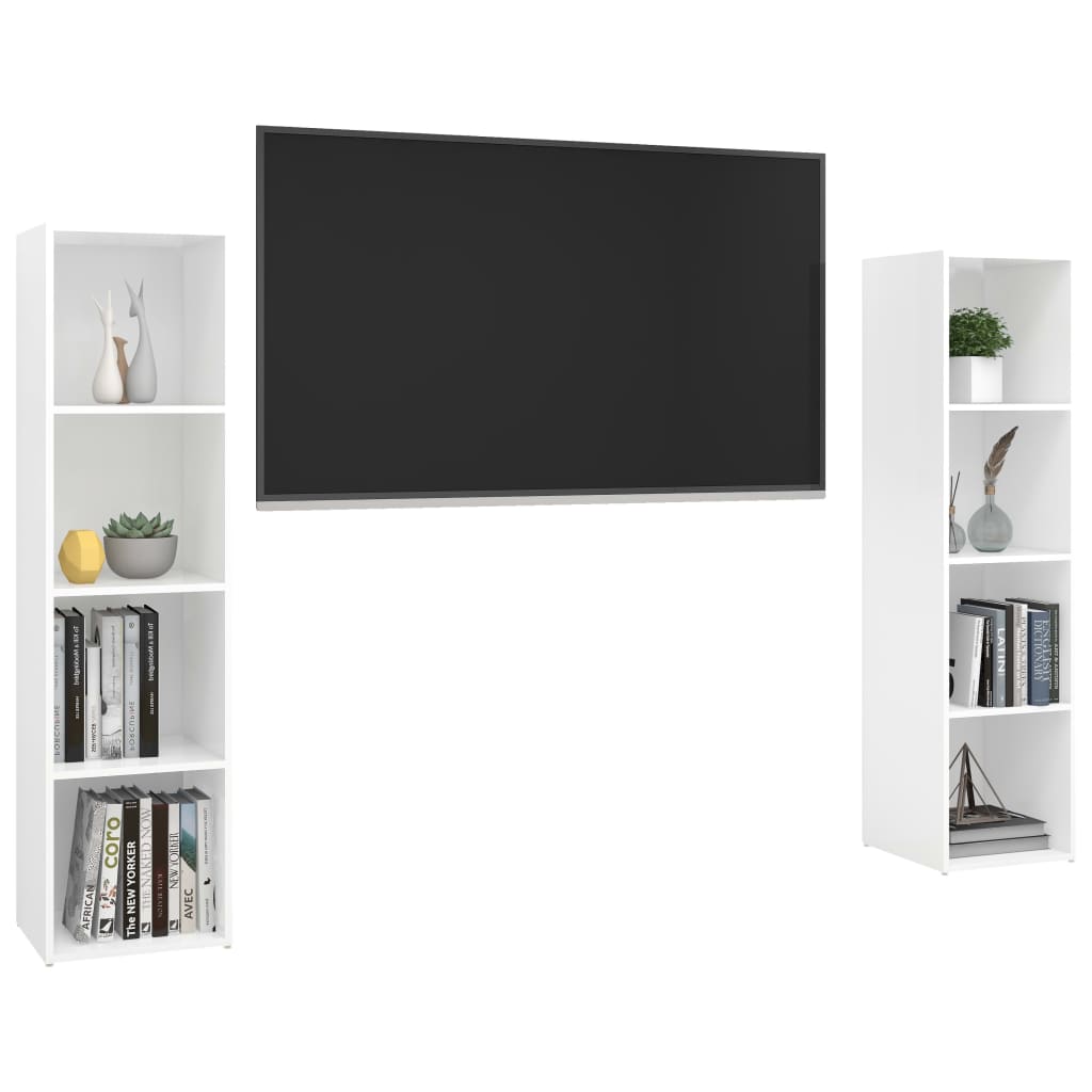 Έπιπλα Τηλεόρασης 2 τεμ. Λευκά 142,5x35x36,5 εκ. Μοριοσανίδα