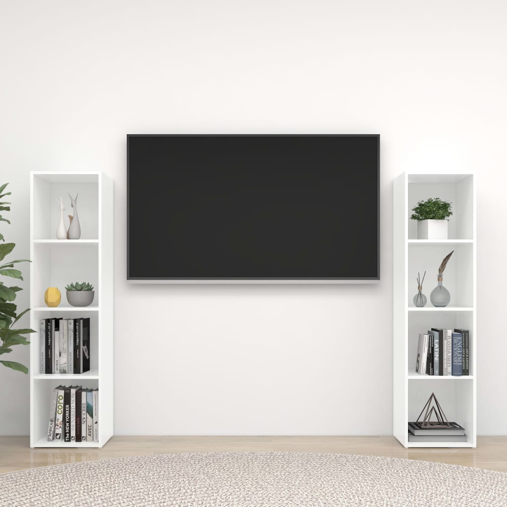 Έπιπλα Τηλεόρασης 2 τεμ. Λευκά 142,5x35x36,5 εκ. Μοριοσανίδα