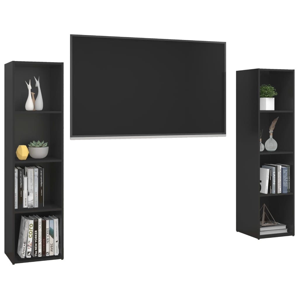 Έπιπλα Τηλεόρασης 2 τεμ. Μαύρα 142,5x35x36,5 εκ. Μοριοσανίδα