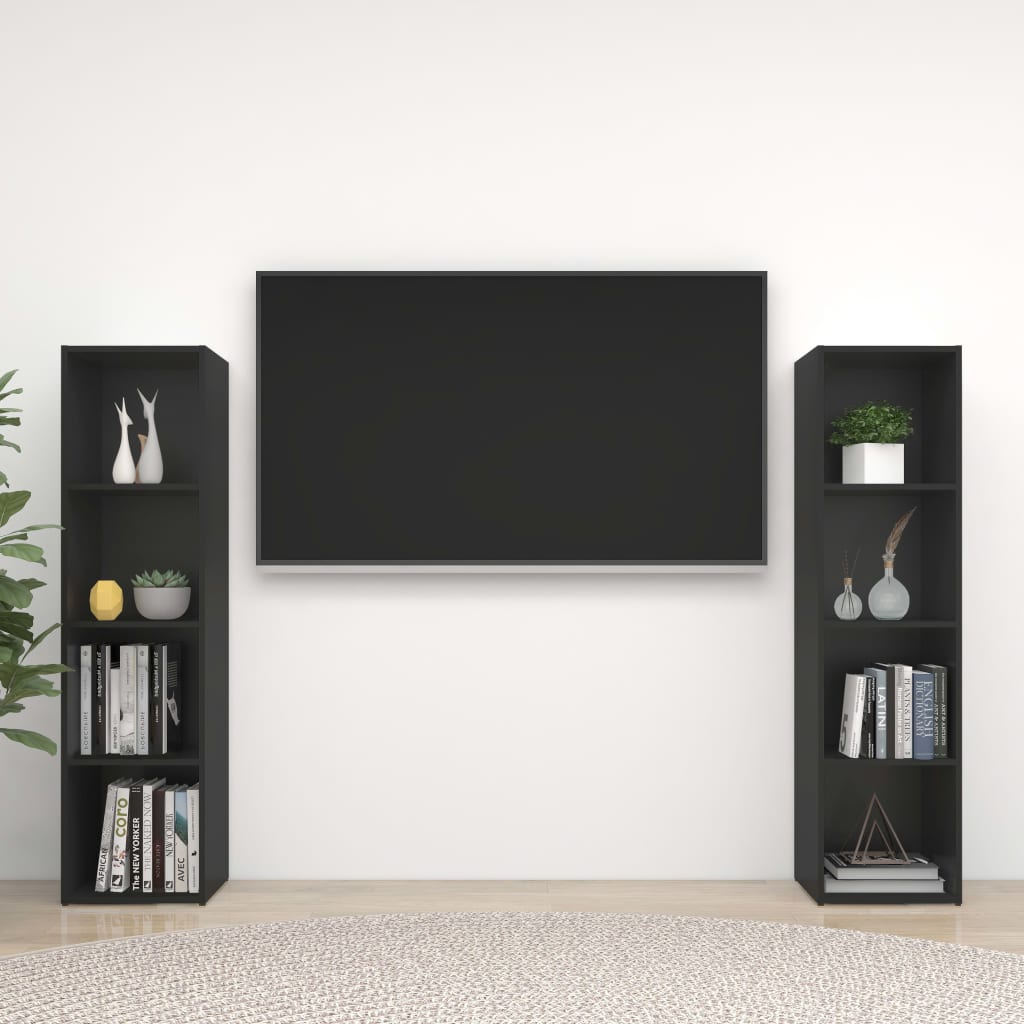Έπιπλα Τηλεόρασης 2 τεμ. Μαύρα 142,5x35x36,5 εκ. Μοριοσανίδα