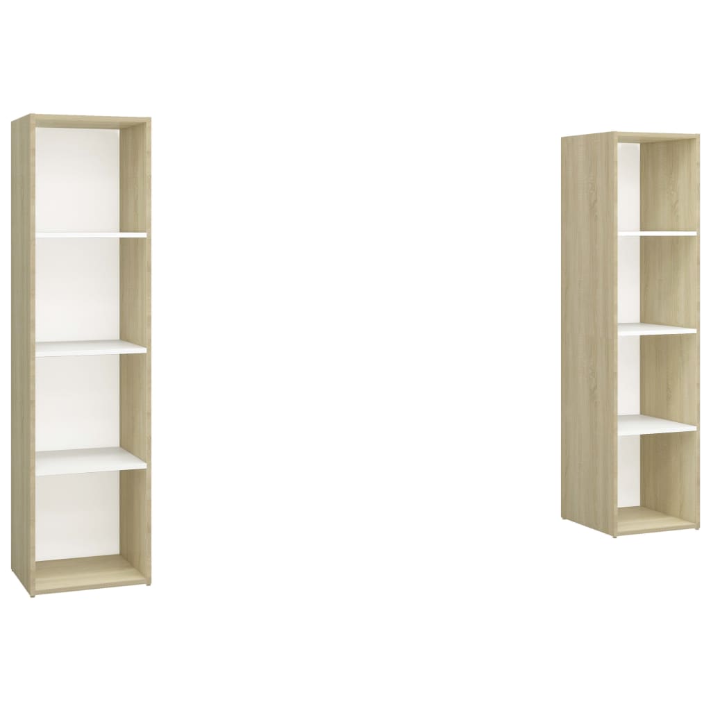 Έπιπλα Τηλεόρασης 2 τεμ Λευκό/Δρυς 142,5x35x36,5 εκ Επεξ. Ξύλο