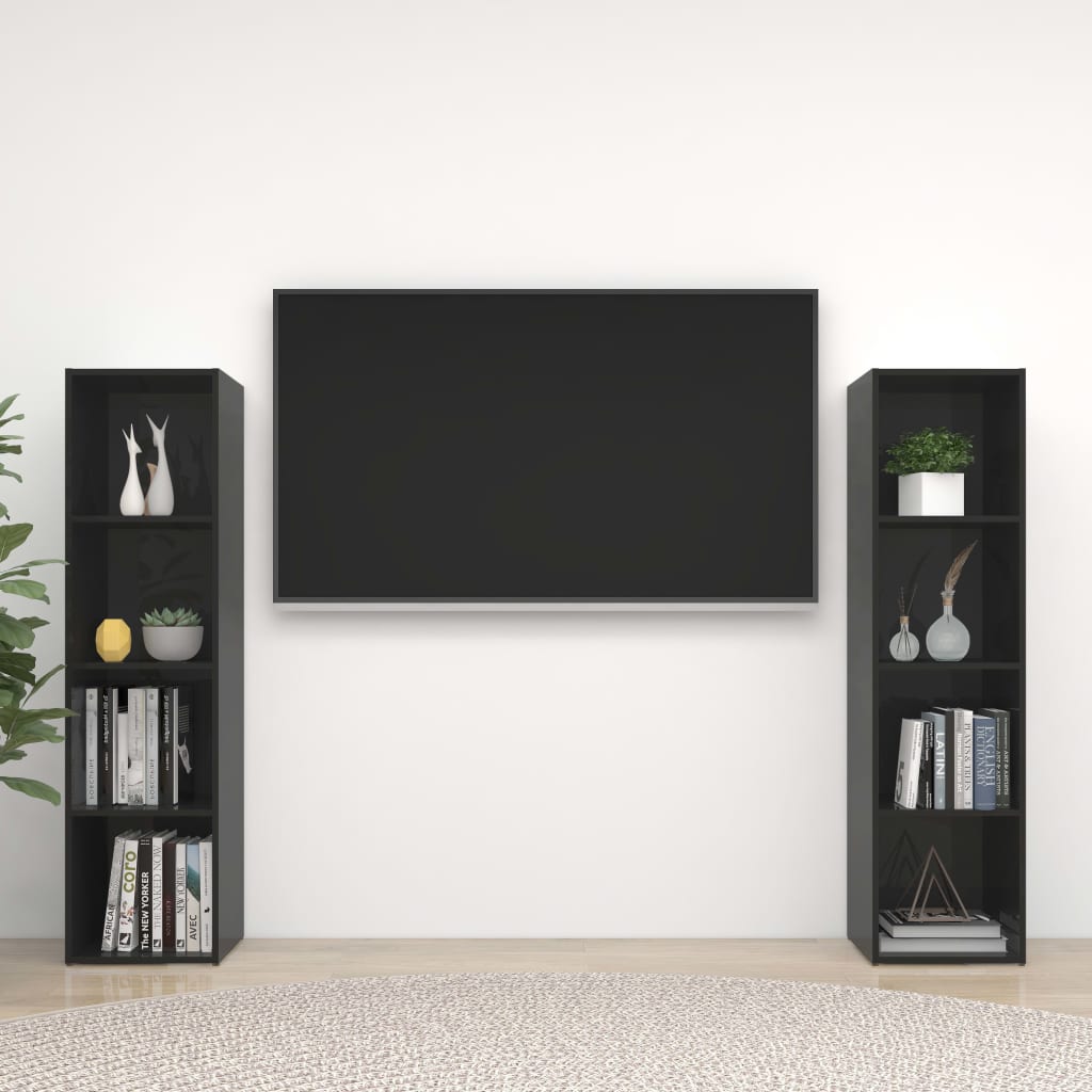 Έπιπλα Τηλεόρασης 2 τεμ. Γυαλ.Μαύρο 142,5x35x36,5εκ Μοριοσανίδα