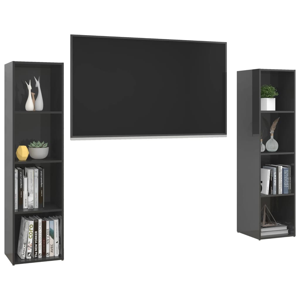 Έπιπλα Τηλεόρασης 2 τεμ. Γυαλ. Γκρι 142,5x35x36,5εκ Μοριοσανίδα