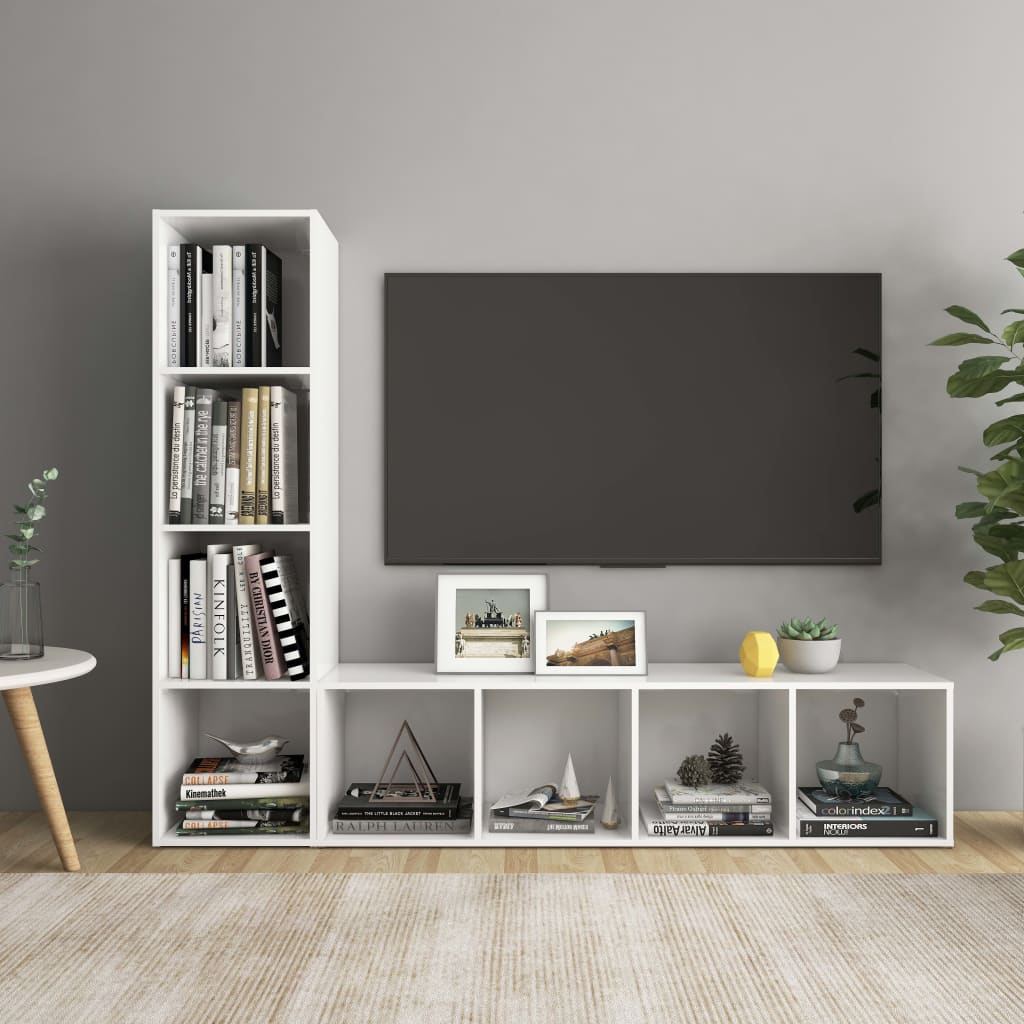Έπιπλα Τηλεόρασης 2 τεμ. Λευκά 142,5x35x36,5 εκ. Μοριοσανίδα