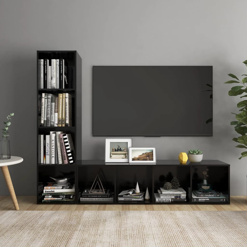 Έπιπλα Τηλεόρασης 2 τεμ. Μαύρα 142,5x35x36,5 εκ. Μοριοσανίδα