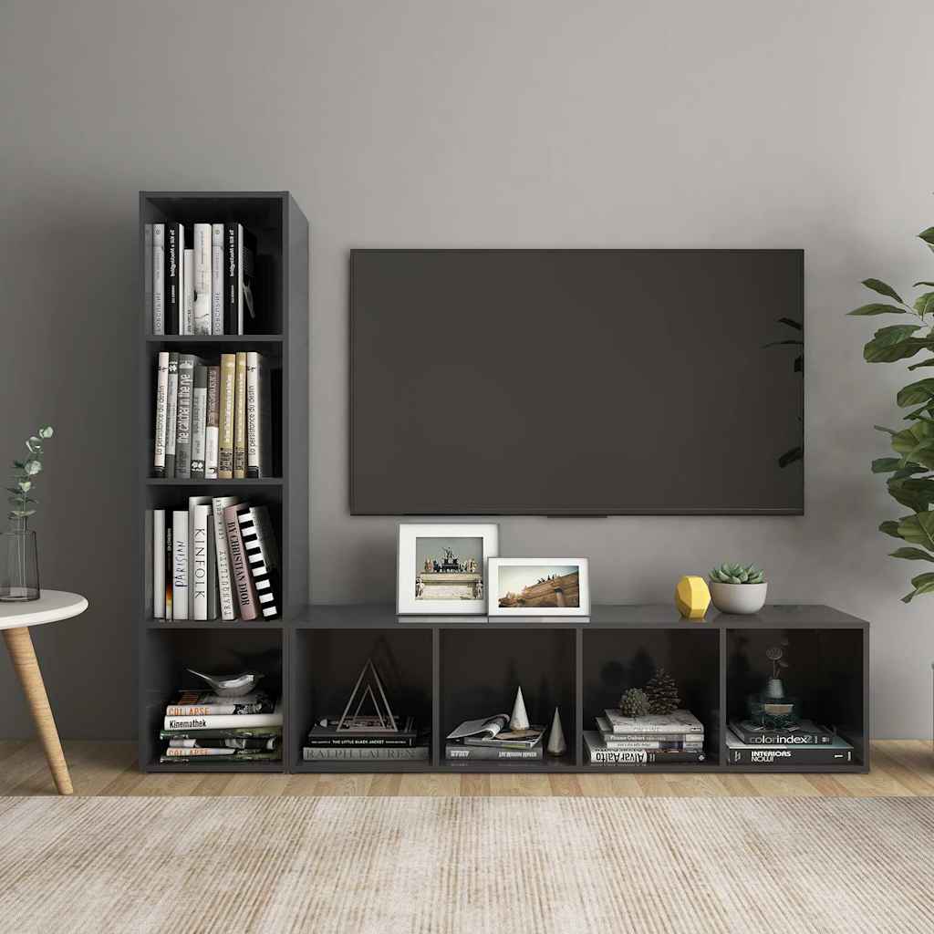 Έπιπλα Τηλεόρασης 2 τεμ. Γκρι 142,5x35x36,5 εκ. Μοριοσανίδα