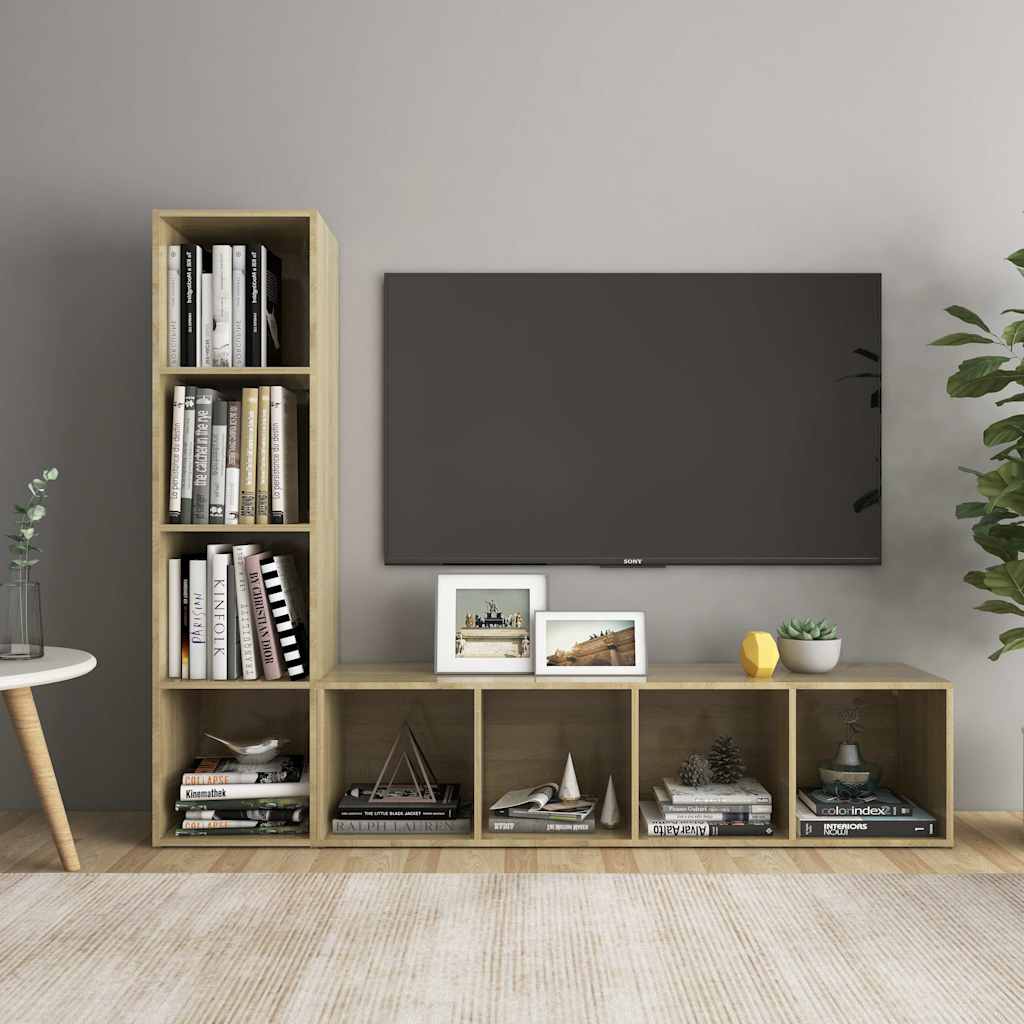Έπιπλα Τηλεόρασης 2 τεμ Sonoma Δρυς 142,5x35x36,5εκ Μοριοσανίδα