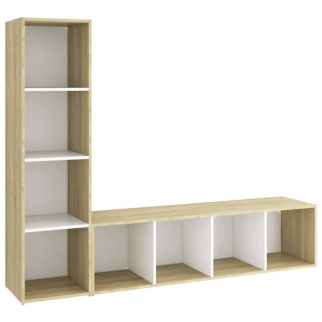 Έπιπλα Τηλεόρασης 2 τεμ Λευκό/Δρυς 142,5x35x36,5 εκ Επεξ. Ξύλο