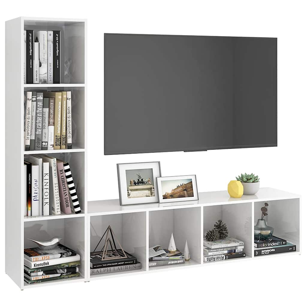Έπιπλα Τηλεόρασης 2 τεμ. Λευκά 142,5x35x36,5 εκ. Μοριοσανίδα