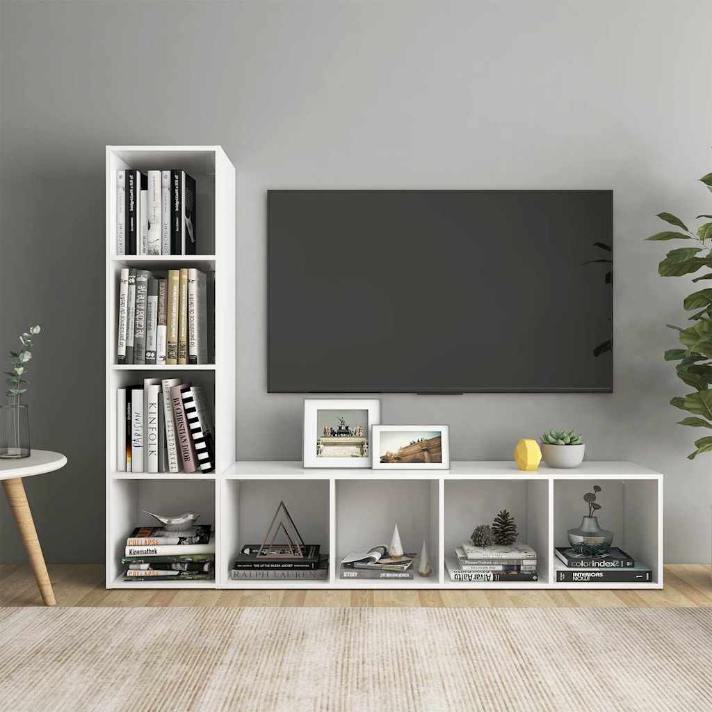 Έπιπλα Τηλεόρασης 2 τεμ. Λευκά 142,5x35x36,5 εκ. Μοριοσανίδα
