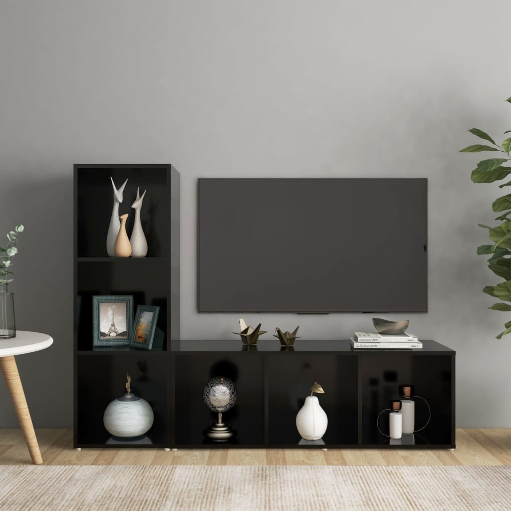 Έπιπλα Τηλεόρασης 2 τεμ. Μαύρα 107 x 35 x 37 εκ. Μοριοσανίδα