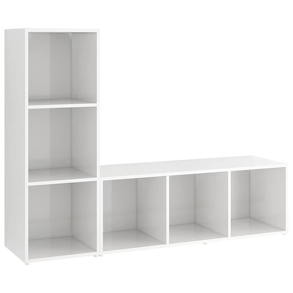 Έπιπλα Τηλεόρασης 2 τεμ. Γυαλ. Λευκά 107x35x37 εκ. Μοριοσανίδα